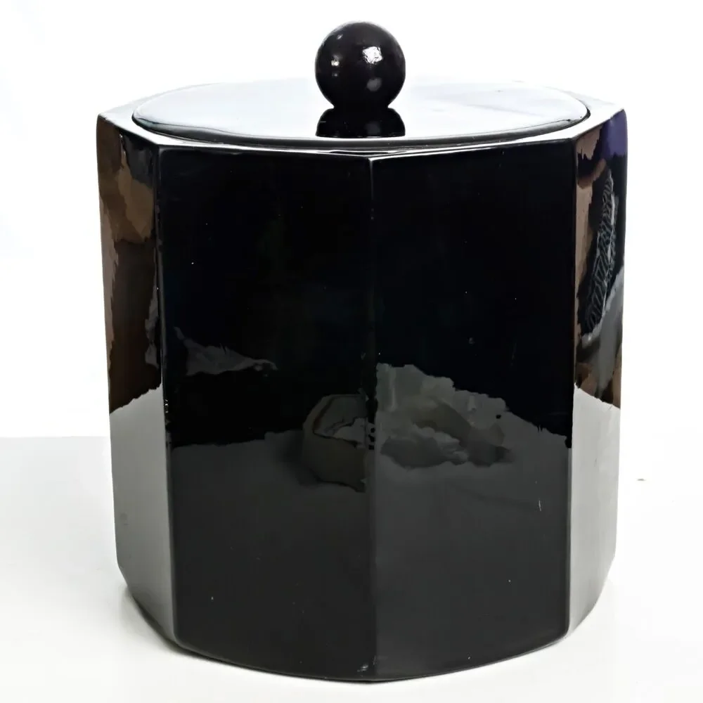 Vintage Octagon Black Vinyl Ice Bucket MCM - Good/VG Condition